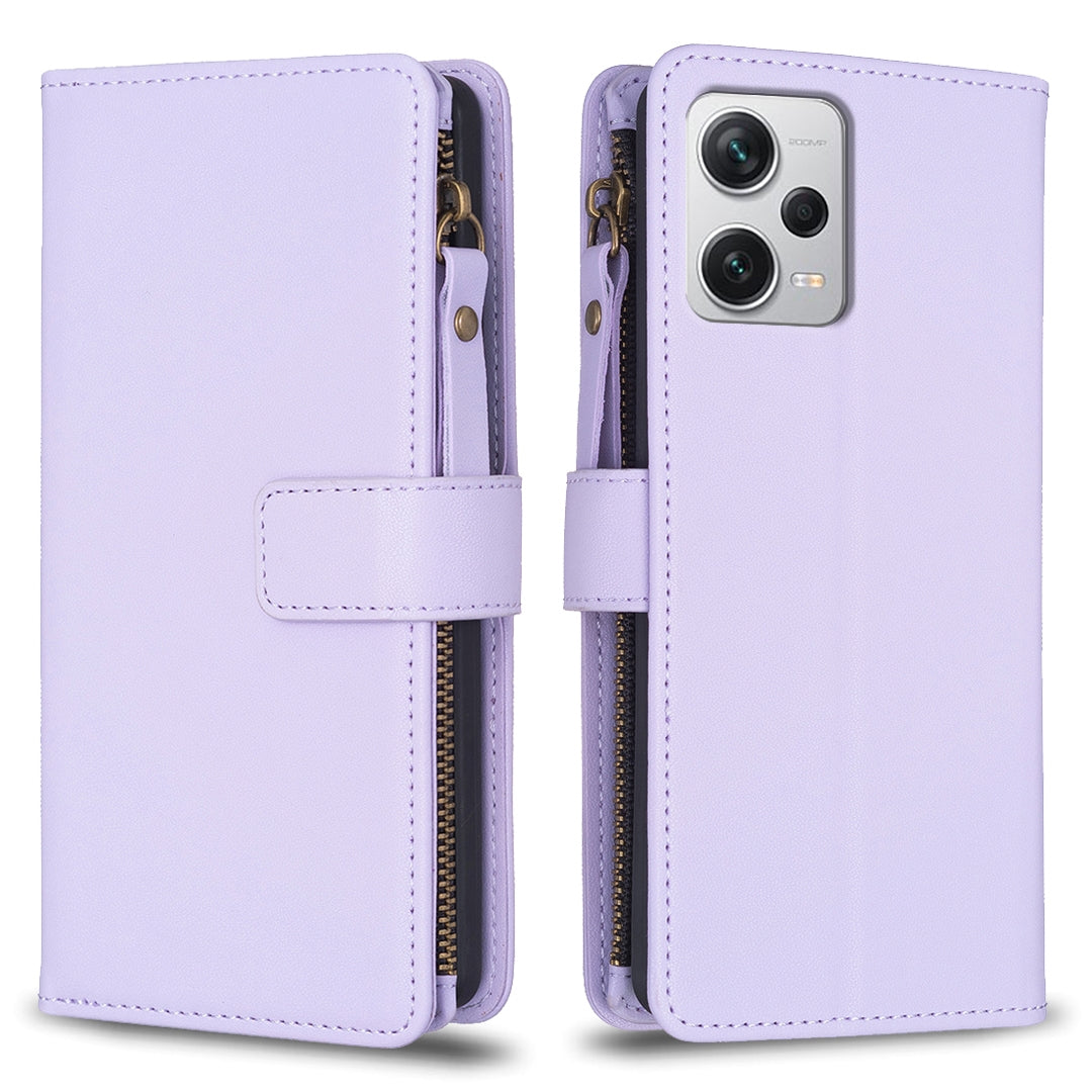 Xiaomi Redmi Note 12 Pro+ 5G Global Leather Flip Phone Case with 9 Card Slots, Zipper Wallet & Detachable Wristlet Strap