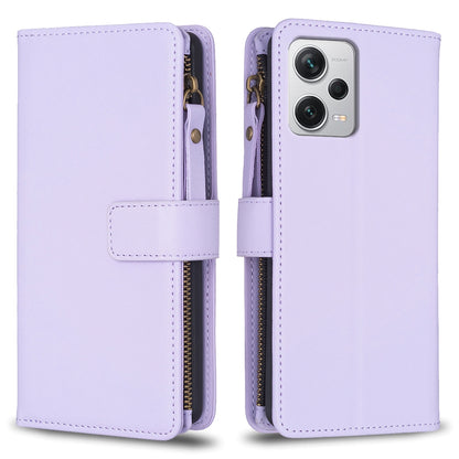 Xiaomi Redmi Note 12 Pro+ 5G Global Leather Flip Phone Case with 9 Card Slots, Zipper Wallet & Detachable Wristlet Strap