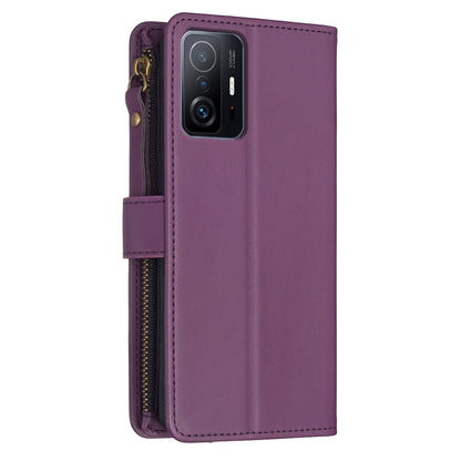 Xiaomi Mi 11T Pro Leather Flip Phone Case with 9 Card Slots, Zipper Wallet & Detachable Wristlet Strap
