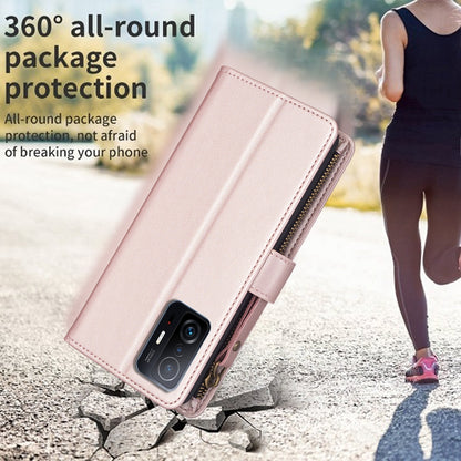 Xiaomi Mi 11T Pro Leather Flip Phone Case with 9 Card Slots, Zipper Wallet & Detachable Wristlet Strap