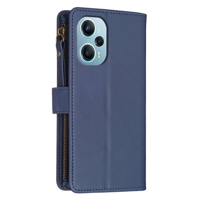 Xiaomi Poco F5 5G Leather Flip Phone Case with 9 Card Slots, Zipper Wallet & Detachable Wristlet Strap