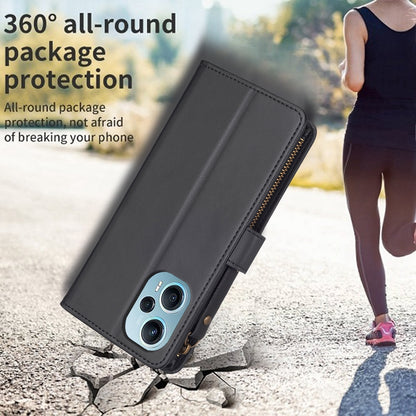 Xiaomi Poco F5 5G Leather Flip Phone Case with 9 Card Slots, Zipper Wallet & Detachable Wristlet Strap