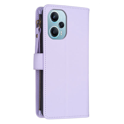 Xiaomi Poco F5 5G Leather Flip Phone Case with 9 Card Slots, Zipper Wallet & Detachable Wristlet Strap