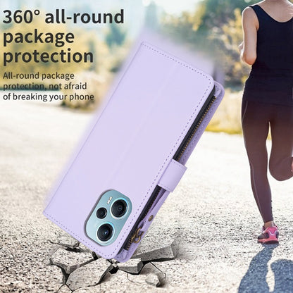 Xiaomi Poco F5 5G Leather Flip Phone Case with 9 Card Slots, Zipper Wallet & Detachable Wristlet Strap