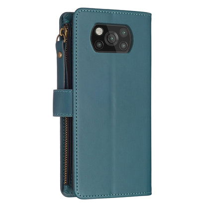 Xiaomi Poco X3 Leather Flip Phone Case with 9 Card Slots, Zipper Wallet & Detachable Wristlet Strap