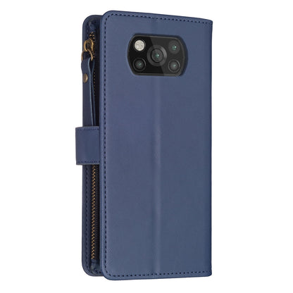 Xiaomi Poco X3 Leather Flip Phone Case with 9 Card Slots, Zipper Wallet & Detachable Wristlet Strap
