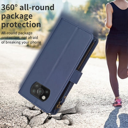 Xiaomi Poco X3 Leather Flip Phone Case with 9 Card Slots, Zipper Wallet & Detachable Wristlet Strap