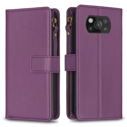 Xiaomi Poco X3 Leather Flip Phone Case with 9 Card Slots, Zipper Wallet & Detachable Wristlet Strap