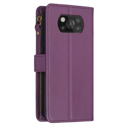 Xiaomi Poco X3 Leather Flip Phone Case with 9 Card Slots, Zipper Wallet & Detachable Wristlet Strap