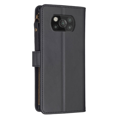 Xiaomi Poco X3 Leather Flip Phone Case with 9 Card Slots, Zipper Wallet & Detachable Wristlet Strap