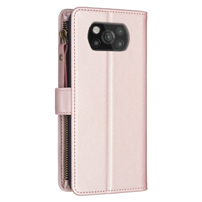Xiaomi Poco X3 Leather Flip Phone Case with 9 Card Slots, Zipper Wallet & Detachable Wristlet Strap