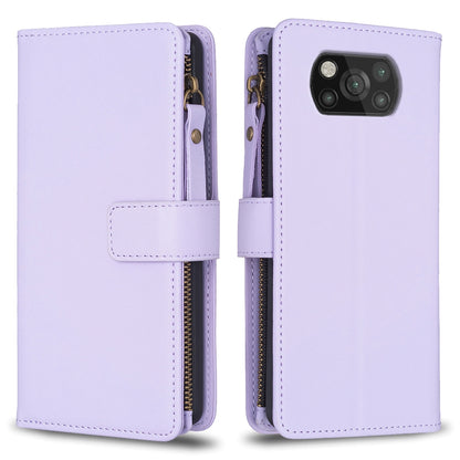 Xiaomi Poco X3 Leather Flip Phone Case with 9 Card Slots, Zipper Wallet & Detachable Wristlet Strap