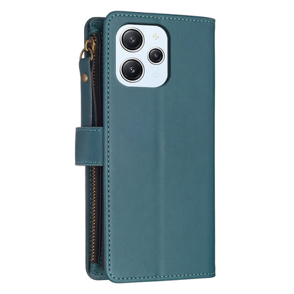 Xiaomi Redmi 12 4G Leather Flip Phone Case with 9 Card Slots, Zipper Wallet & Detachable Wristlet Strap