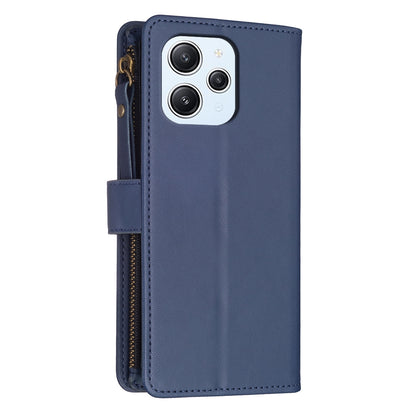 Xiaomi Redmi 12 4G Leather Flip Phone Case with 9 Card Slots, Zipper Wallet & Detachable Wristlet Strap