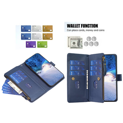 Xiaomi Redmi 12 4G Leather Flip Phone Case with 9 Card Slots, Zipper Wallet & Detachable Wristlet Strap