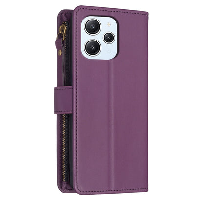 Xiaomi Redmi 12 4G Leather Flip Phone Case with 9 Card Slots, Zipper Wallet & Detachable Wristlet Strap