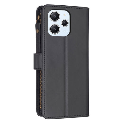 Xiaomi Redmi 12 4G Leather Flip Phone Case with 9 Card Slots, Zipper Wallet & Detachable Wristlet Strap