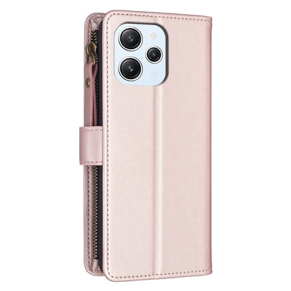 Xiaomi Redmi 12 4G Leather Flip Phone Case with 9 Card Slots, Zipper Wallet & Detachable Wristlet Strap
