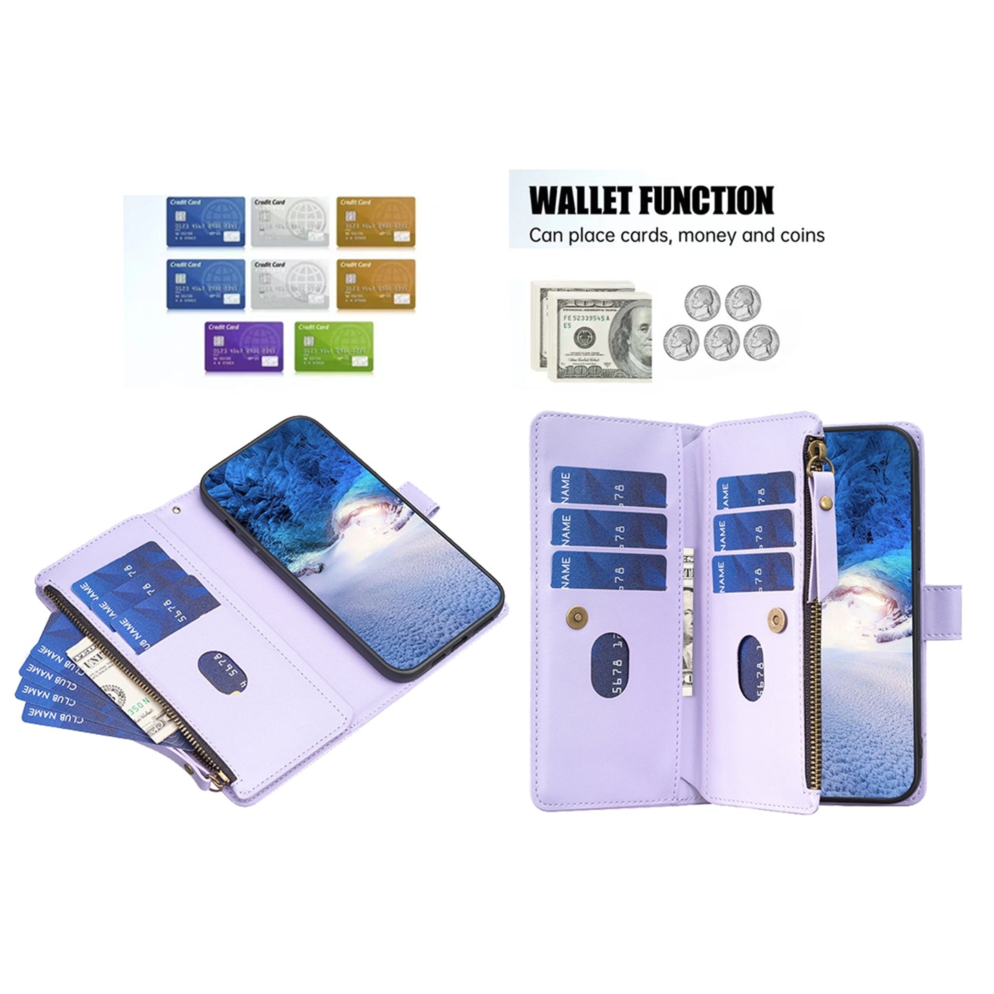 Xiaomi Redmi 12 4G Leather Flip Phone Case with 9 Card Slots, Zipper Wallet & Detachable Wristlet Strap