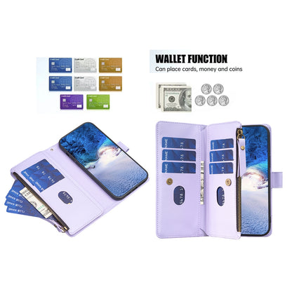 Xiaomi Redmi 12 4G Leather Flip Phone Case with 9 Card Slots, Zipper Wallet & Detachable Wristlet Strap