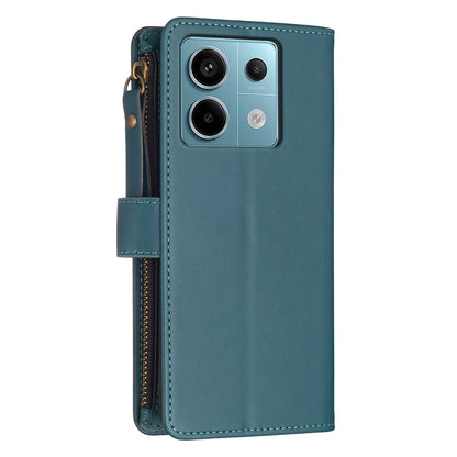 Xiaomi Redmi Note 13 Pro 5G Leather Flip Phone Case with 9 Card Slots, Zipper Wallet & Detachable Wristlet Strap