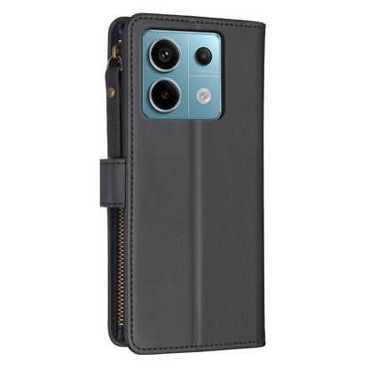 Xiaomi Redmi Note 13 Pro 5G Leather Flip Phone Case with 9 Card Slots, Zipper Wallet & Detachable Wristlet Strap