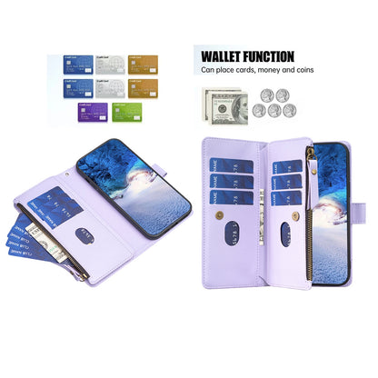 Xiaomi Redmi Note 13 Pro 5G Leather Flip Phone Case with 9 Card Slots, Zipper Wallet & Detachable Wristlet Strap