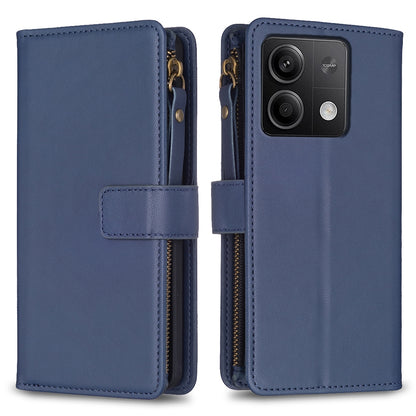 Xiaomi Redmi Note 13 Leather Flip Phone Case with 9 Card Slots, Zipper Wallet & Detachable Wristlet Strap