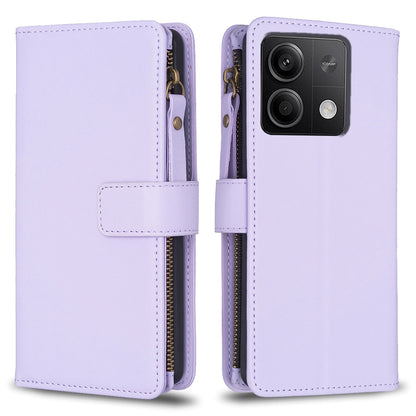 Xiaomi Redmi Note 13 Leather Flip Phone Case with 9 Card Slots, Zipper Wallet & Detachable Wristlet Strap