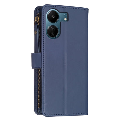 Xiaomi Redmi 13C Leather Flip Phone Case with 9 Card Slots, Zipper Wallet & Detachable Wristlet Strap