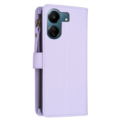 Xiaomi Redmi 13C Leather Flip Phone Case with 9 Card Slots, Zipper Wallet & Detachable Wristlet Strap