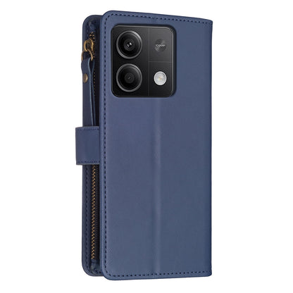 Xiaomi Redmi Note 13 4G Global Leather Flip Phone Case with 9 Card Slots, Zipper Wallet & Detachable Wristlet Strap