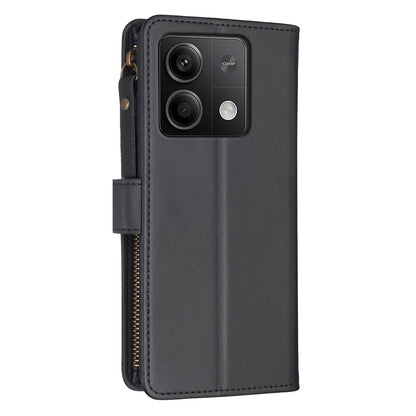 Xiaomi Redmi Note 13 4G Global Leather Flip Phone Case with 9 Card Slots, Zipper Wallet & Detachable Wristlet Strap