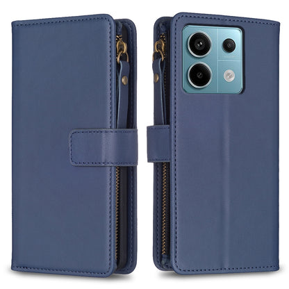 Xiaomi Redmi Note 13 Pro 4G Global Leather Flip Phone Case with 9 Card Slots, Zipper Wallet & Detachable Wristlet Strap