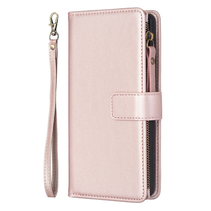 Xiaomi Poco M6 Pro 4G Leather Flip Phone Case with 9 Card Slots, Zipper Wallet & Detachable Wristlet Strap