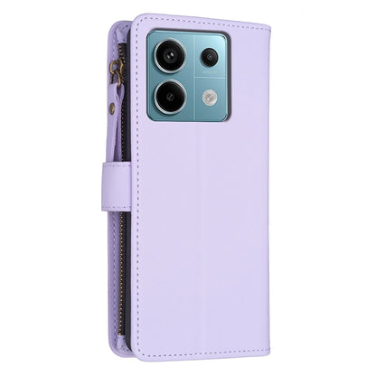 Xiaomi Poco M6 Pro 4G Leather Flip Phone Case with 9 Card Slots, Zipper Wallet & Detachable Wristlet Strap