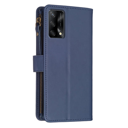 OPPO A74 4G Leather Flip Phone Case with 9 Card Slots, Zipper Wallet & Detachable Wristlet Strap