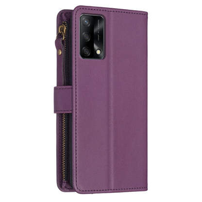 OPPO A74 4G Leather Flip Phone Case with 9 Card Slots, Zipper Wallet & Detachable Wristlet Strap
