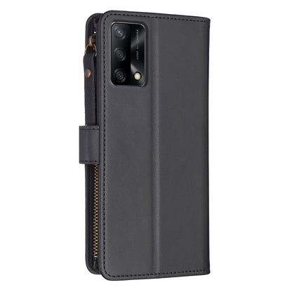 OPPO A74 4G Leather Flip Phone Case with 9 Card Slots, Zipper Wallet & Detachable Wristlet Strap