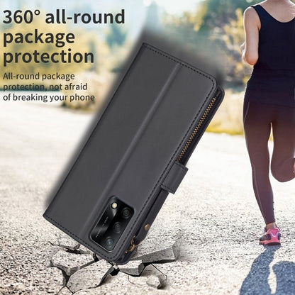 OPPO A74 4G Leather Flip Phone Case with 9 Card Slots, Zipper Wallet & Detachable Wristlet Strap