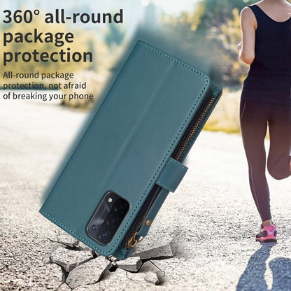 OPPO A93 5G Leather Flip Phone Case with 9 Card Slots, Zipper Wallet & Detachable Wristlet Strap