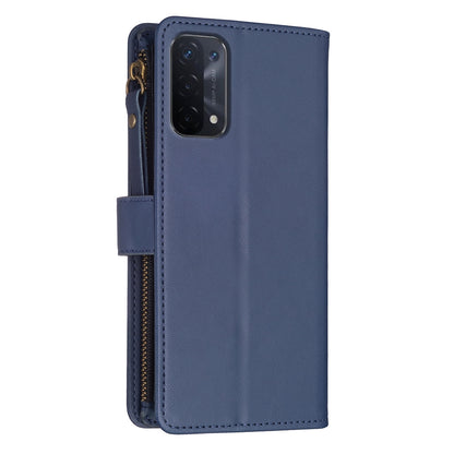 OPPO A74 5G Leather Flip Phone Case with 9 Card Slots, Zipper Wallet & Detachable Wristlet Strap