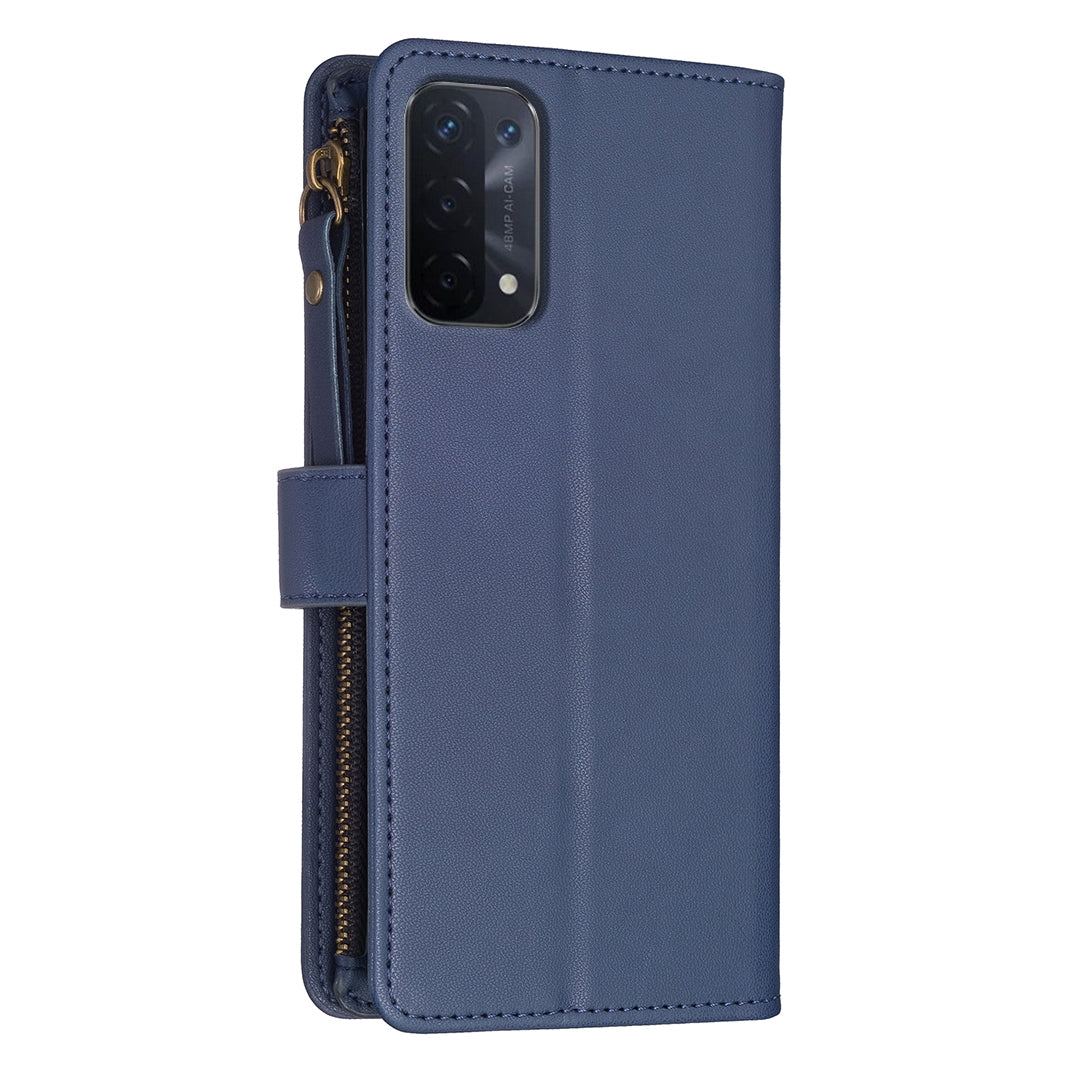 OPPO A93 5G Leather Flip Phone Case with 9 Card Slots, Zipper Wallet & Detachable Wristlet Strap