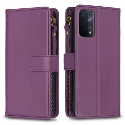 OPPO A74 5G Leather Flip Phone Case with 9 Card Slots, Zipper Wallet & Detachable Wristlet Strap