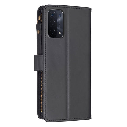 OPPO A74 5G Leather Flip Phone Case with 9 Card Slots, Zipper Wallet & Detachable Wristlet Strap