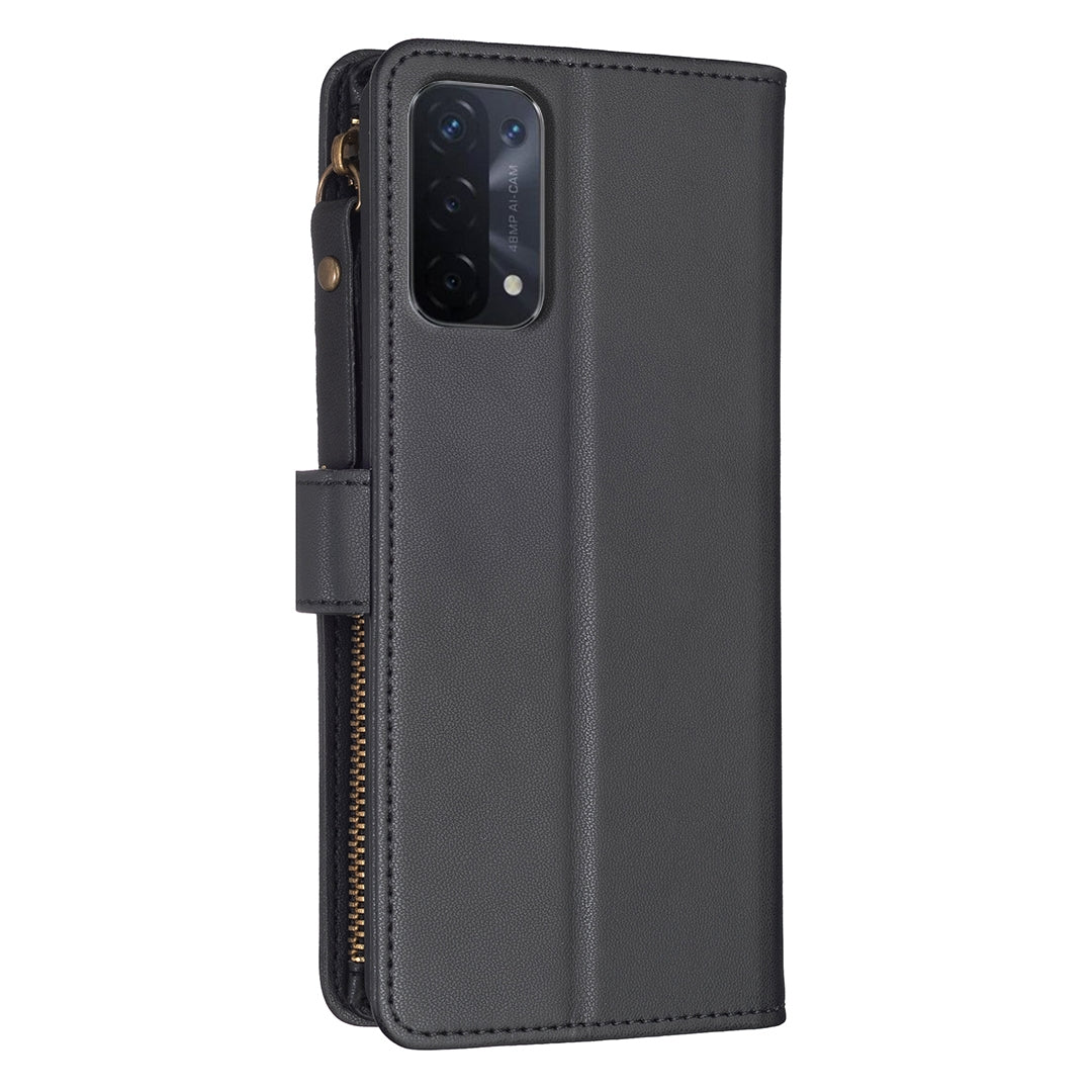 OPPO A93 5G Leather Flip Phone Case with 9 Card Slots, Zipper Wallet & Detachable Wristlet Strap