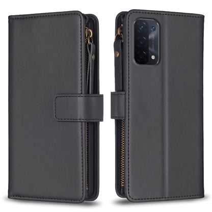 OPPO A93 5G Leather Flip Phone Case with 9 Card Slots, Zipper Wallet & Detachable Wristlet Strap