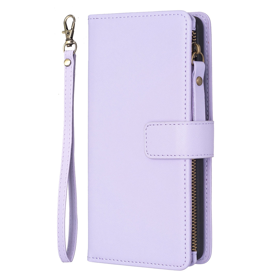 OPPO A74 5G Leather Flip Phone Case with 9 Card Slots, Zipper Wallet & Detachable Wristlet Strap