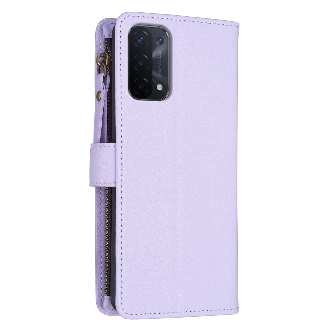 OPPO A93 5G Leather Flip Phone Case with 9 Card Slots, Zipper Wallet & Detachable Wristlet Strap