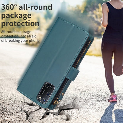 OPPO A72 Leather Flip Phone Case with 9 Card Slots, Zipper Wallet & Detachable Wristlet Strap